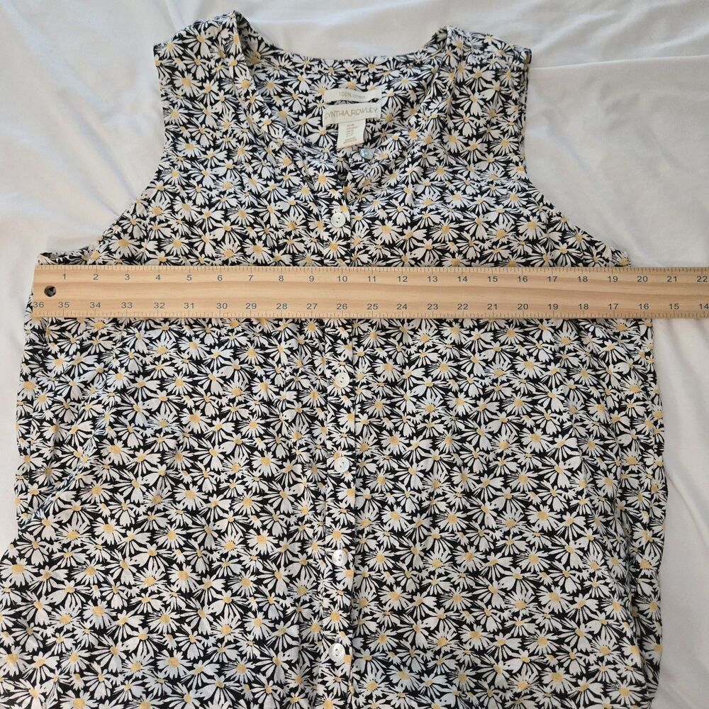 Vintage Cynthia Rowley Shirt Womens 100% Linen Floral Button Tank Top Cottage M - Picture 6 of 7